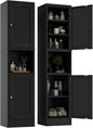 2-Door Metal Storage Cabinet, Tall Slim Pantry Organizer with 3 Adjustable Shelves (120LBS/Shelf), Anti-Tipping Waterproof Cabinet for Bathroom/Kitchen/Home Office/Small Spaces, (1PC,Black)