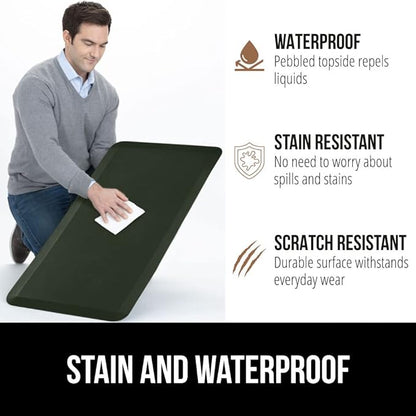 GORILLA GRIP Comfortable Cushioned Kitchen Mats for Floor, 48x20, Waterproof and Stain Resistant Soft Top, 3/4 Inch Thick Ergonomic Standing Desk Anti Fatigue Mat, Foam Supports Feet, Hunter Green