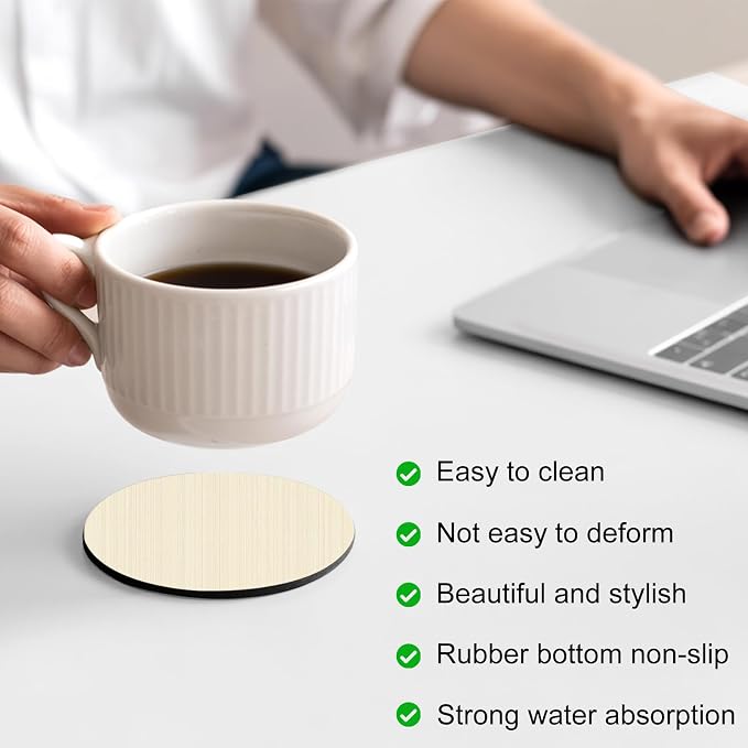 Cream Thin Lines Coasters Set of 6, Absorbent Coasters - Image 4