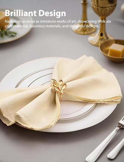 Leaf Napkin Ring Holder Set of 12 Gold Metal | Dining Table Decor, Wedding - Image 3