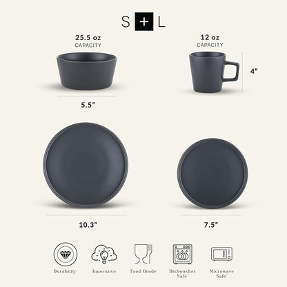 Stone Lain 32 Piece Stoneware Dinnerware Set, Service for 8, Gray Matte