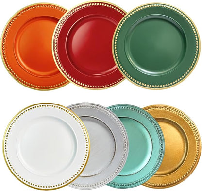 Orange Beaded Charger Plates, 13 Inch Plastic Round Chargers - Image 5