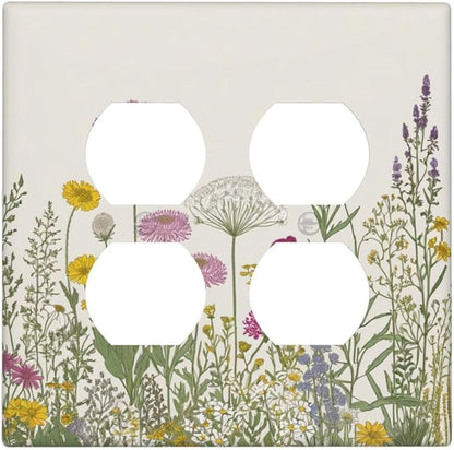 Light Switch Cover Wildflower Botanical Plant Herbs Flower 2 Gang Decorative SwitchPlates Double Duplex Wall Plates Switch Plates and Outlet Covers for Bathroom Livingroom Decor