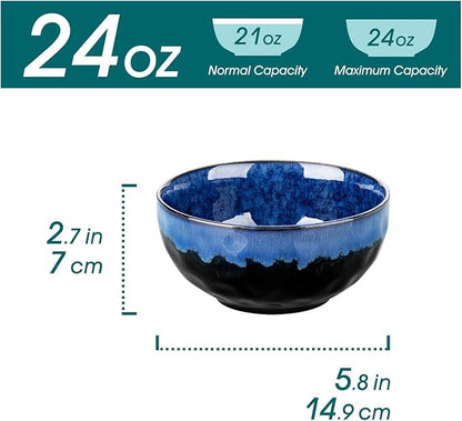 vancasso Starry 24oz Bowls for Soup, Ceramic Soup Bowls Set of 4, Blue Cereal Bowls Set for Kitchen, Salad Bowls Set, Pasta Oatmeal Bowls, Lead-free, Dishwasher & Microwave Oven Safe, Blue