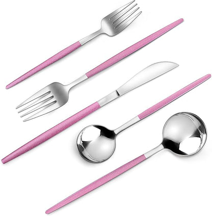 VANVRO Mirror Silver Rosy Silverware Set, 20-Piece Stainless Steel Flatware Set by VANVRO