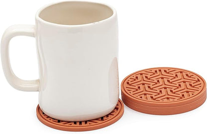 Drink Coasters for Tabletop Protection - Set of 4 No-Slip Silicone Rubber Coasters for Coffee Table, Desk & More - USA-Made Coasters for Drinks w/Liquid-Catching Grooves (Burnt Orange)