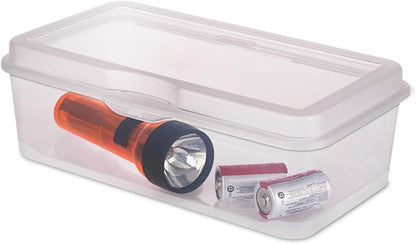 Sterilite 6-Pack Rectangular Large FlipTop, Clear Plastic Storage Box with Hinged Lid - Stackable Multipurpose Organizer for Art and Craft Supplies, Accessories, Photos & CDs, Home or Office Use