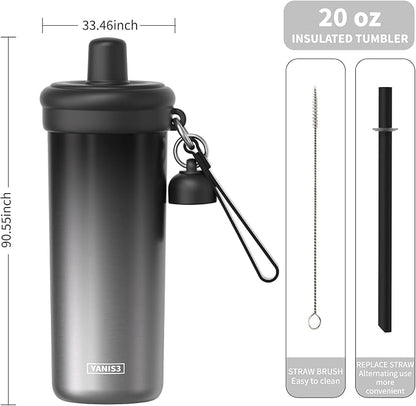 20 oz Thermo Cup with Straw, Thermal Insulated Car Cups with Hand Strap - Image 4