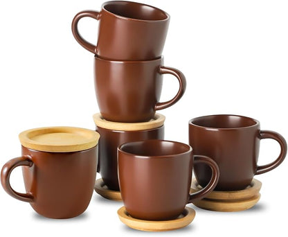 Hasense Stackable Porcelain Mini Espresso Cups and Saucers Set of 6, 4 OZ by Hasense