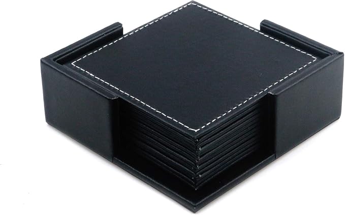 Semetall Drink Coasters 6 Pcs Premium PU Leather Square Coasters 4"x4"x0.2" | - Image 3