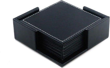 Semetall Drink Coasters 6 Pcs Premium PU Leather Square Coasters 4"x4"x0.2" | - Image 3