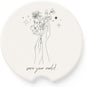 Absorbent Soapstone Car Coaster, Save Your World, Minimalist Black and White Floral Design, Ceramic Coaster