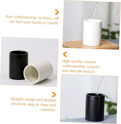 2 Pcs Minimalist Japanese Black and White Ceramic Teacups Lightweight Mouthwash - Image 6