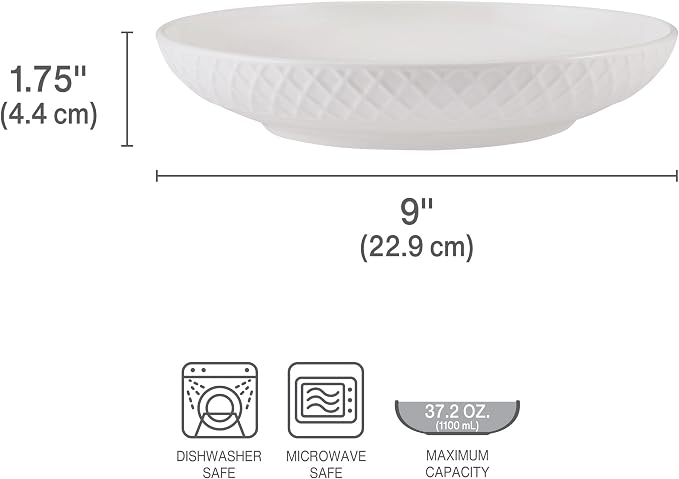 Mikasa Trellis Bone China 9-Inch Pasta Bowls Set of 4, Lightweight, - Image 3