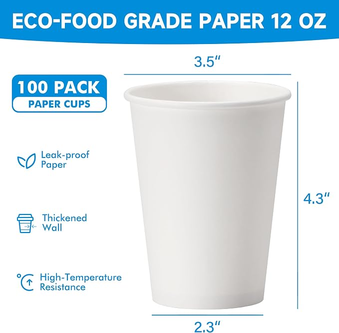 RACETOP Disposable Paper Coffee Cups, Paper Cups, Disposable Coffee Cups - Image 2