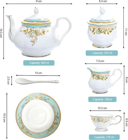 Bone China Tea Set, 21-Pieces Porcelain Tea Set - Image 7