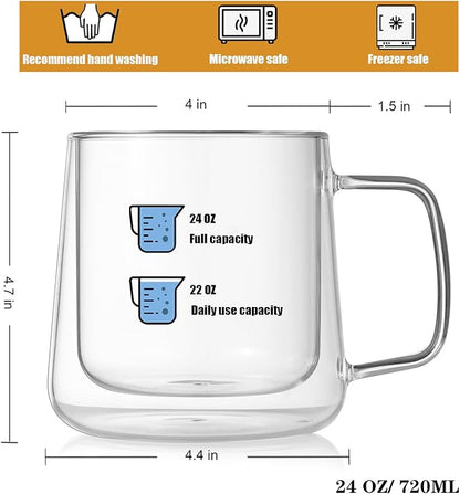 Extra Large Thicken Double Wall Glasses Coffee Mugs Tea Cups set of 2, 24OZ - Image 7