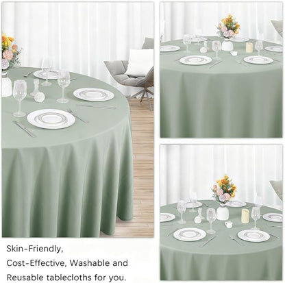 8 Pack Sage Green Round Tablecloth 90 Inch Stain and Wrinkle Resistant Round Sage Green Table Cloth Reusable and Washable Polyester Fabric Table Covers for Buffet Wedding Party and Banquet