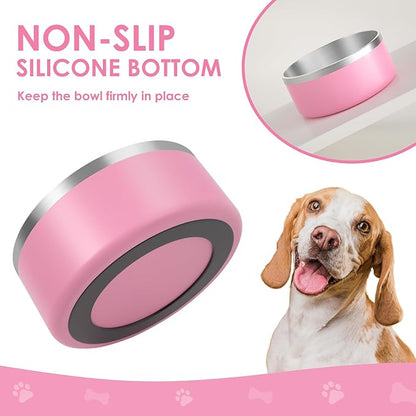 IKITCHEN Dog Bowl for Food and Water, 64 Oz Stainless Steel Pet Feeding Bowl, Durable Non-Skid Double Wall Insulated Heavy Duty with Rubber Bottom for Medium Large Dogs (64 Ounces/8 Cup, Pink)
