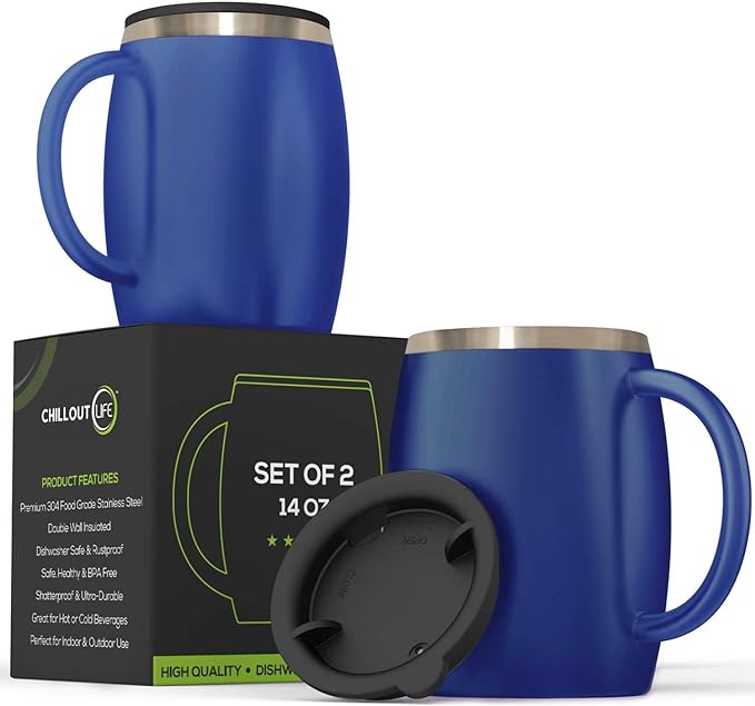CHILLOUT LIFE Stainless Steel Insulated Coffee Mugs Set of 2 – Double Wall by CHILLOUTLIFE