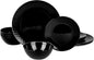 Dinnerware Sets for 4, Light & Durable 12 Pieces Opal Glass Plates and Bowls Set, Dishwasher and Microwave Safe Dish Dinning Ware, Thin but Strong Geometric Faceted Black