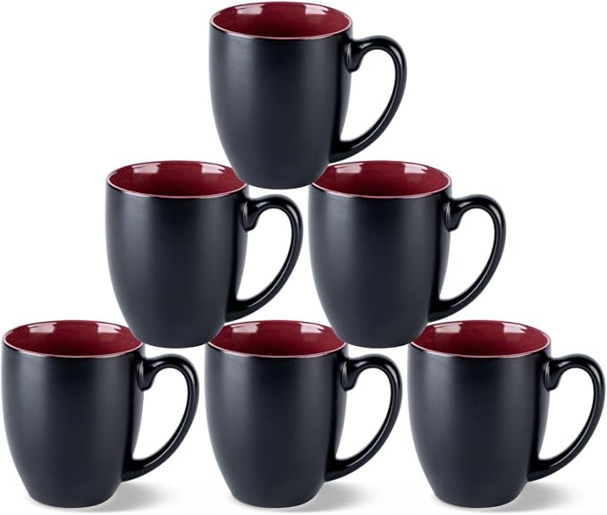 GBhome 16 oz Coffee Mugs Set of 6, Ceramic Coffee Cups- Red by GBhome