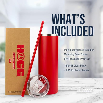 Hogg 20 oz Skinny Case (24 Units) - Red, Powder Coated Tumblers for Laser Engraving, Engravable Tumblers Bulk, Stainless Steel Cups Bulk, Insulated Cups with Lids and Straws
