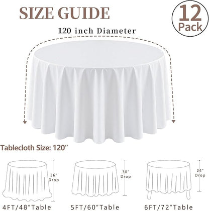12 Pack Round Tablecloth 120 Inch Cloth White Tablecloth for Round Tables, Washable Polyester Table Cloth Stain and Wrinkle Resistant Decorative Table Cover for Wedding Party Dining Banquet