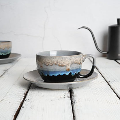 Bosmarlin Ceramic Cappuccino Cup and Saucer Set of 2, 10 Oz, Dishwasher and - Image 4