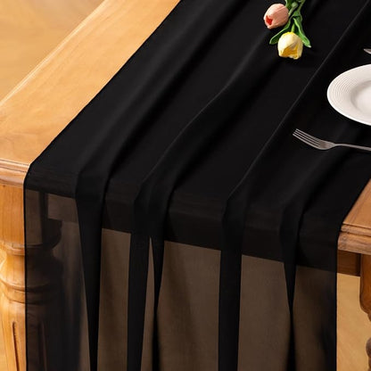 Black Halloween Chiffon Table Runner Fall Boho Wedding Birthday Party Decor | by Socomi
