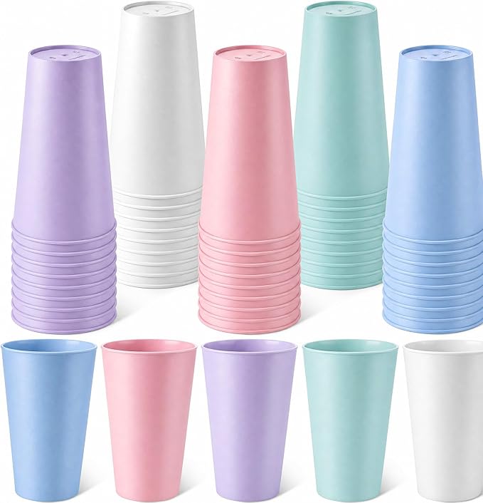 Yungyan 50 Pcs Unbreakable Plastic Cups 16oz Thickened Reusable Plastic Cup by Yungyan
