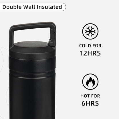 BJPKPK Insulated Water Bottle with 2 Lids,20 oz Double Wall Stainless Steel Vacuum Tumbler Travel Coffee Mug,Wide Mouth Thermal Cup,Black