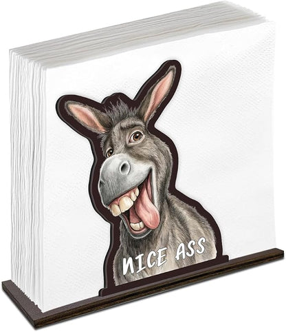 Funny Donkey Napkin Holder for Table, Cute Farmhouse Donkey Nice Ass Wooden by Unknown