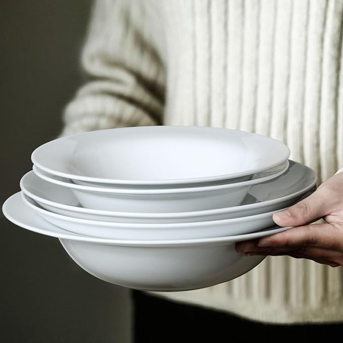 Pasta & Salad Bowls - 40oz White Ceramic Soup Plates - Set of 4 - Image 6
