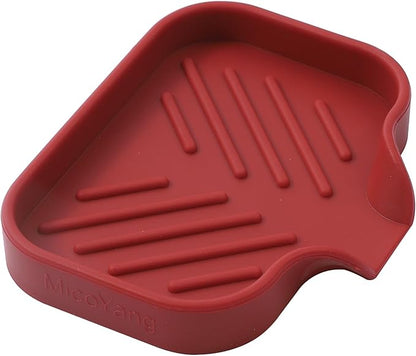 Silicone Bathroom Soap Dishes with Drain Spout-Bathroom and Kitchen Sink Organizer,Sponge Holder,Dish Soap Tray,Perfect for Dispenser,Scrubber,Bottle,Cup on Sink or Counter-Red 4.9"×3.2"