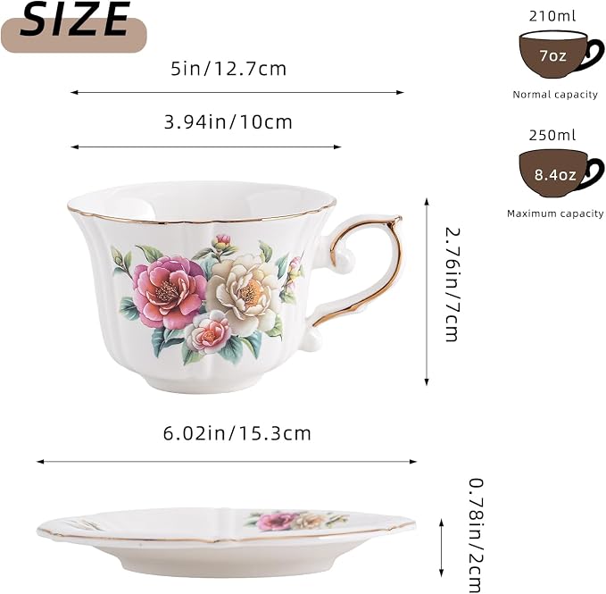 Ceramic Cups with Saucers set of 4，7 Ounce Espresso Cups - Image 2