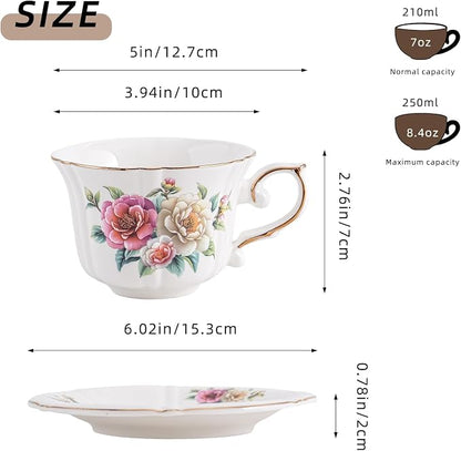 Ceramic Cups with Saucers set of 4，7 Ounce Espresso Cups - Image 2
