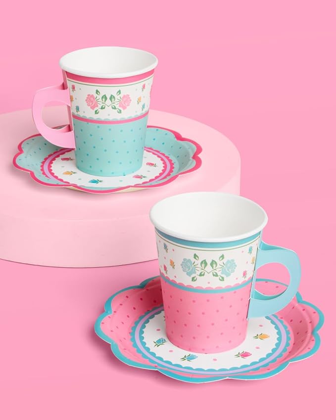 xo, Fetti 32 Tea Party 9oz Cups and Saucers Set | Garden Birthday Decor | Piece - Image 8