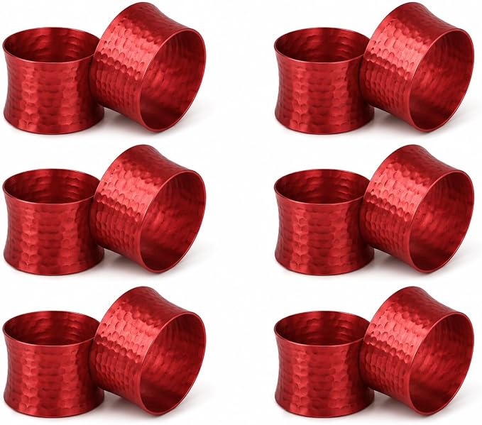 ITOS365 Red Napkin Rings Set of 12, Handmade Hammered Metal Napkin Ring Holders by ITOS365