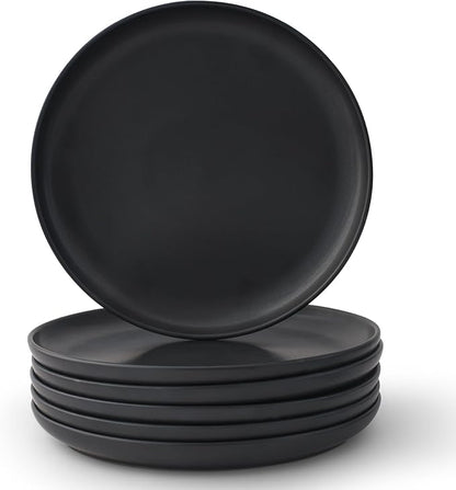 JoyJolt Mesa Stoneware Dinner Plates Set of 6, 10.5" Dish Set, Dishwasher and Microwave Safe Plate Set, Modern Rustic Dinnerware, Kitchen Serving Dishes - Matte Black