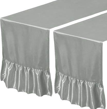 2 Pack Grey Satin Table Runner 12 x 108 Inch | Ruffle Design, Luxurious Dining - Image 7