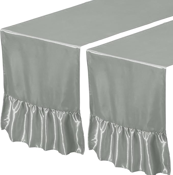 2 Pack Grey Satin Table Runner 12 x 72 Inch | Ruffle Design, Luxurious Dining - Image 7