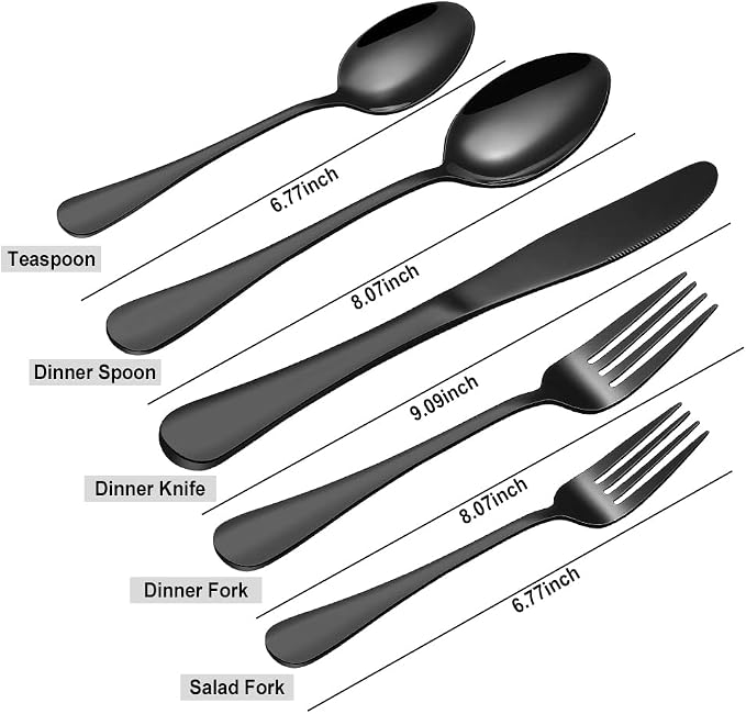Black Silverware Set for 8, 40 Pieces Stainless Steel Flatware Cutlery Set - Image 2