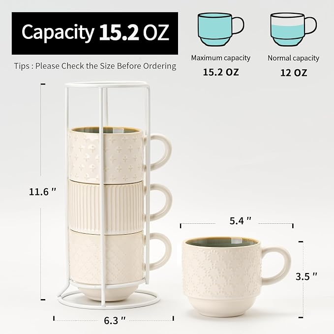 JIEMEI HOME Large Ceramic Coffee Mug Set of 4 - Image 5