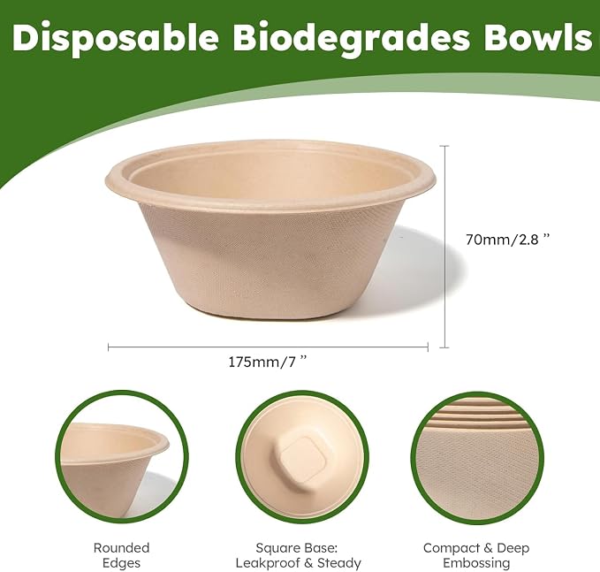 32 oz Disposable Paper Bowls, Heavy-Duty Compostable Soup Bowls, Eco-Friendly - Image 2