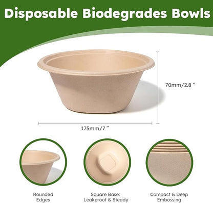 32 oz Disposable Paper Bowls, Heavy-Duty Compostable Soup Bowls, Eco-Friendly - Image 2