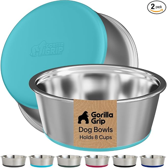GORILLA GRIP Dog Bowls, Food Grade 304 Stainless Steel Holds 8 Cups Each Food by Unknown