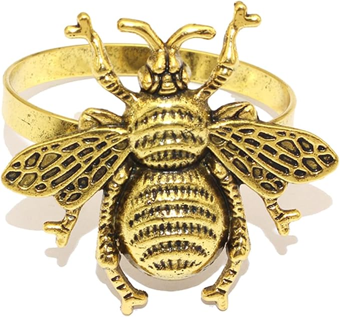 Bee Napkin Rings Set of 12 Antique Gold Bumblebee Napkin Holders - Image 8