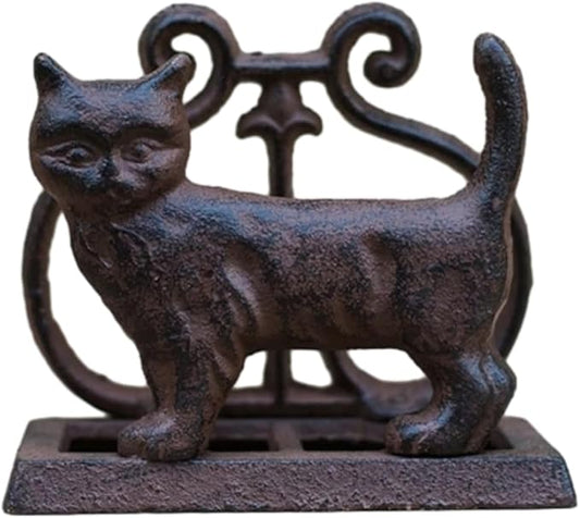 Exquisite Vintage Cast Iron Napkin Holder With Playful Standing Animal Motif - Elevate Elegance And Functionality In Your Table Setting (Cat)