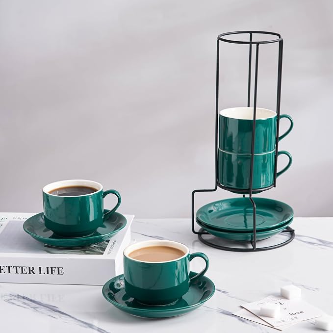 YOLIFE 8oz Porcelain Stackable Cappuccino Cups - Image 4
